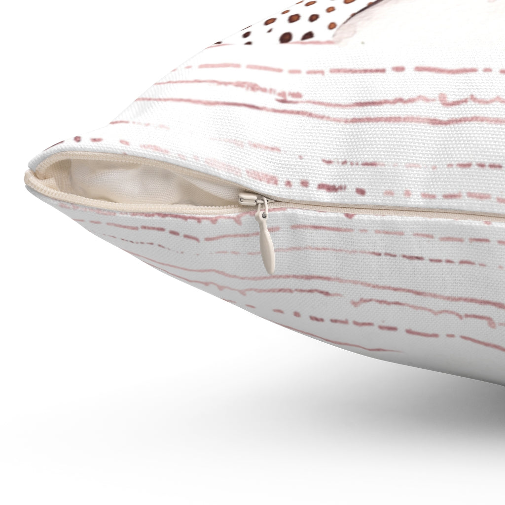 Boho Pillow Cover | Cream Blush Pink | One Line Art