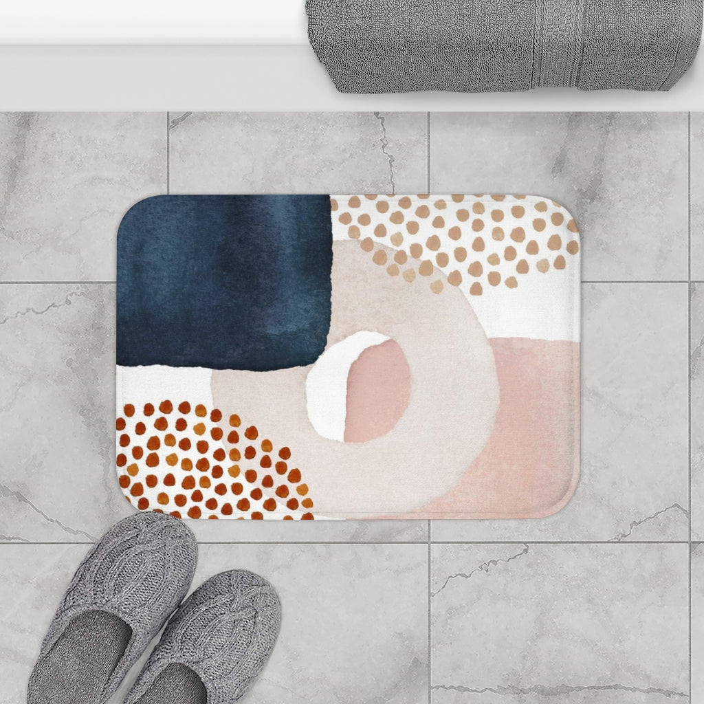 Abstract Boho Bath Mat | Blush Pink Navy Blue Cream