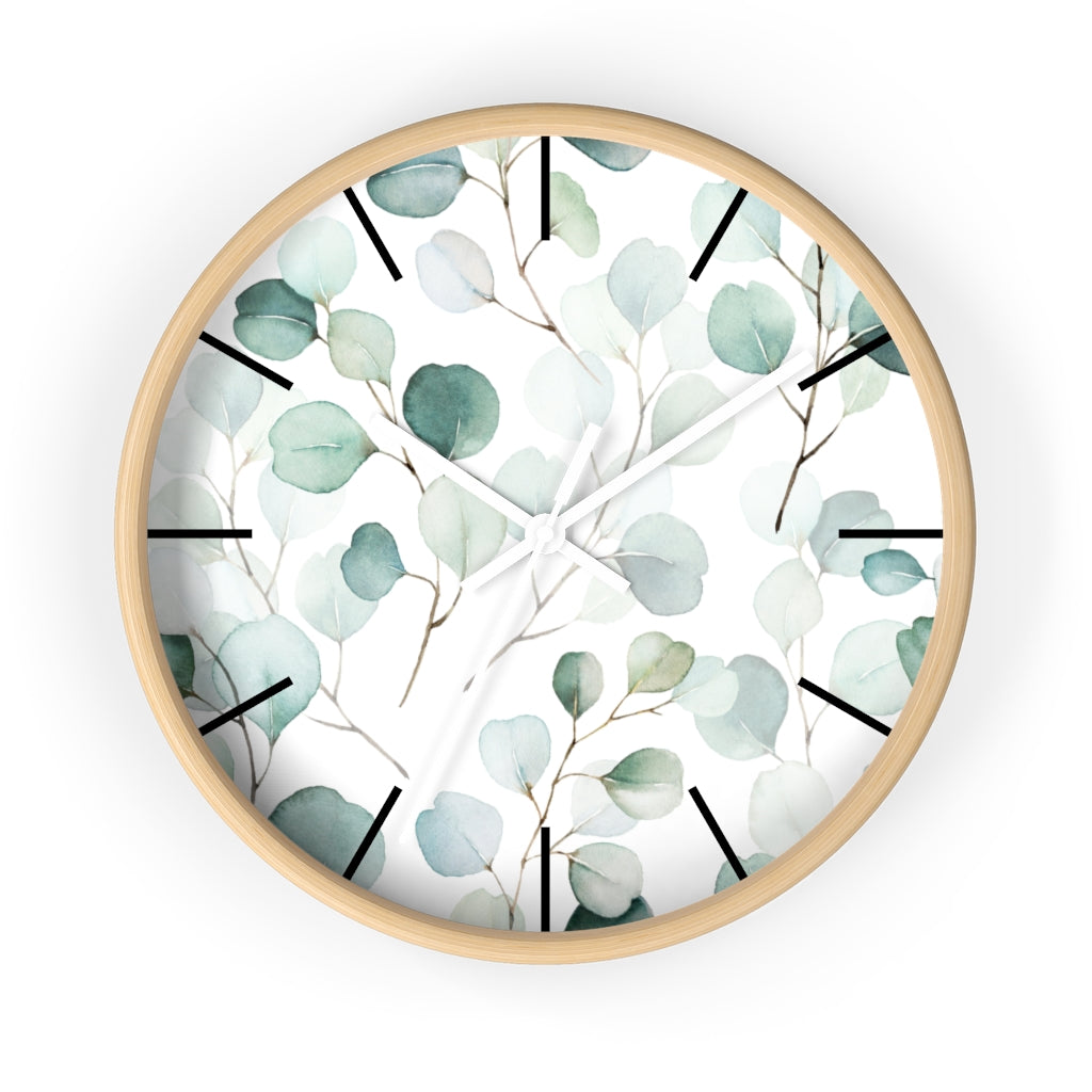 Wood, Floral Wall Clock, Eucalyptus 10"