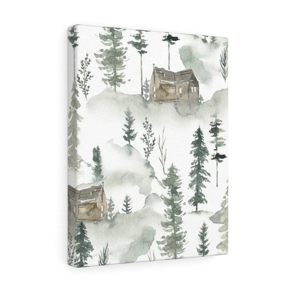 FLORAL WALL CANVAS ART | Green White Brown Forest Cabin