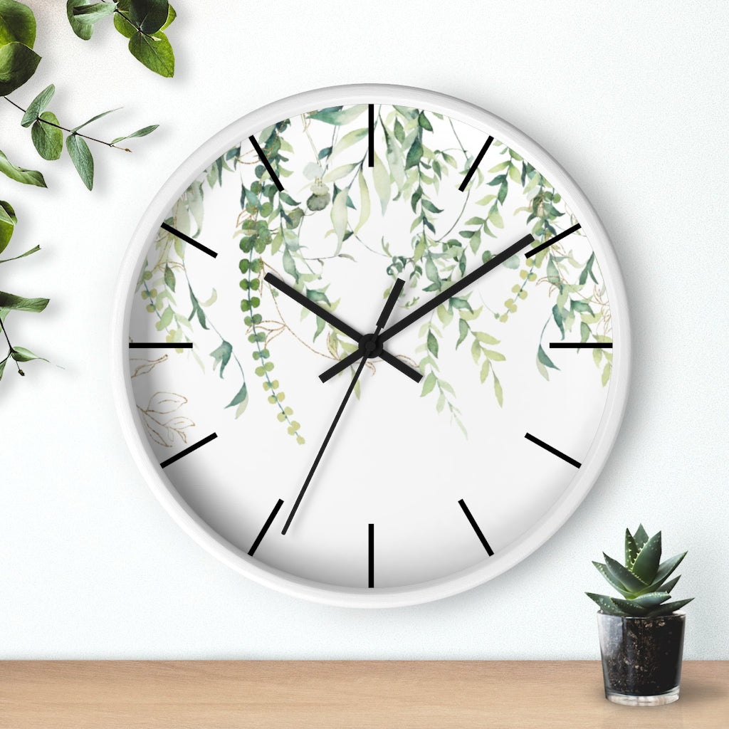 Wood, Floral Wall Clock, Eucalyptus 10"