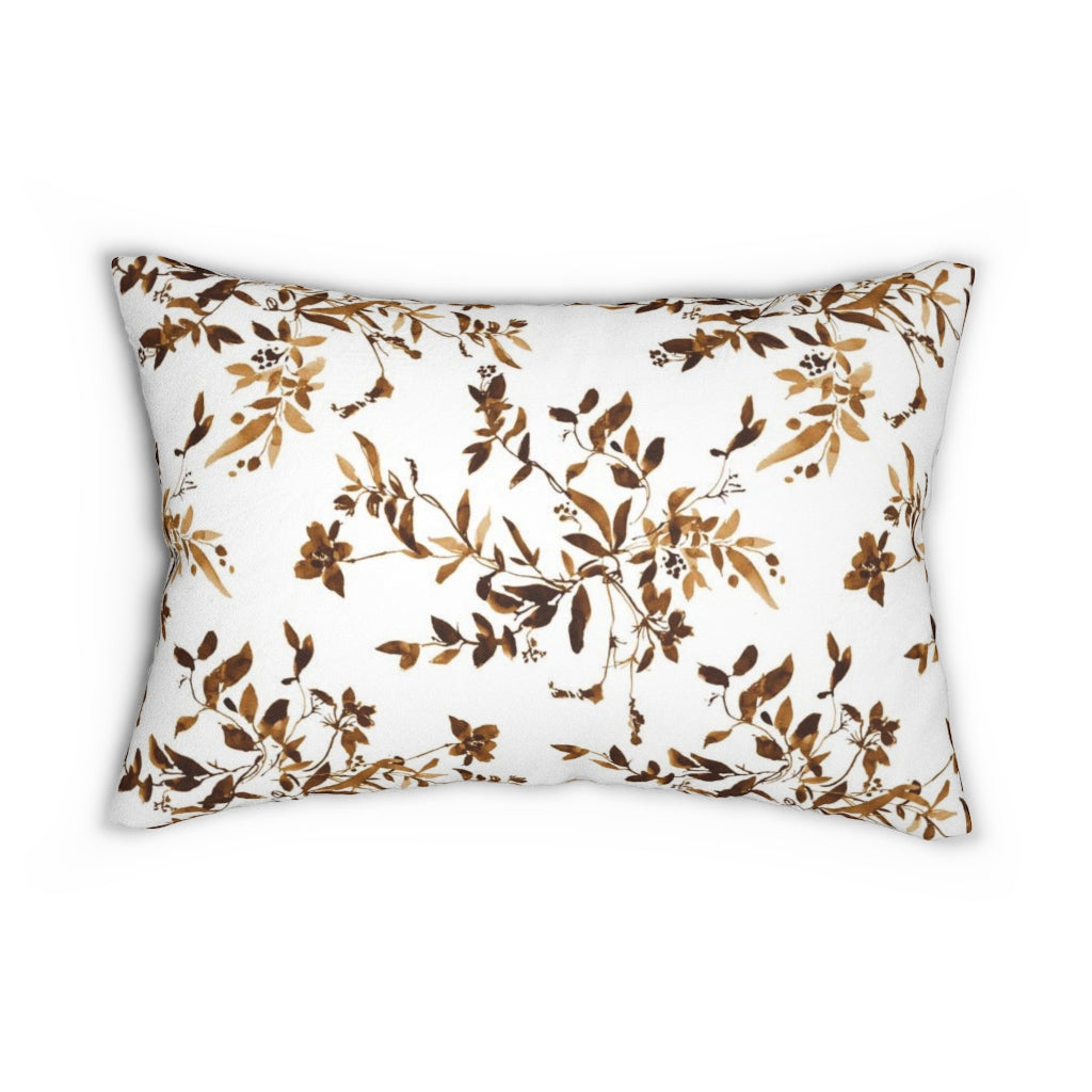 Floral Boho Lumbar Pillow | Rustic Brown Leaves
