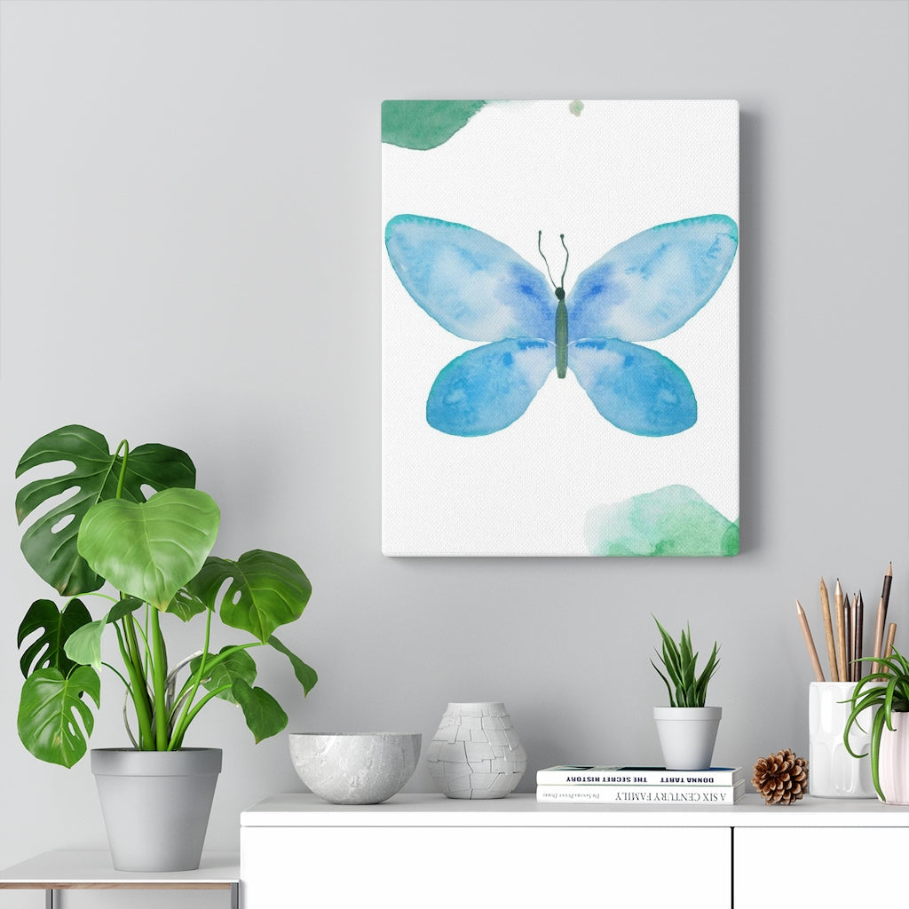 WHIMSICAL WALL CANVAS ART | White Green Blue Butterfly