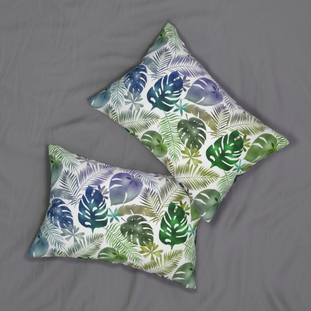 Floral Boho Lumbar Pillow | Green Purple Jungle Leaves