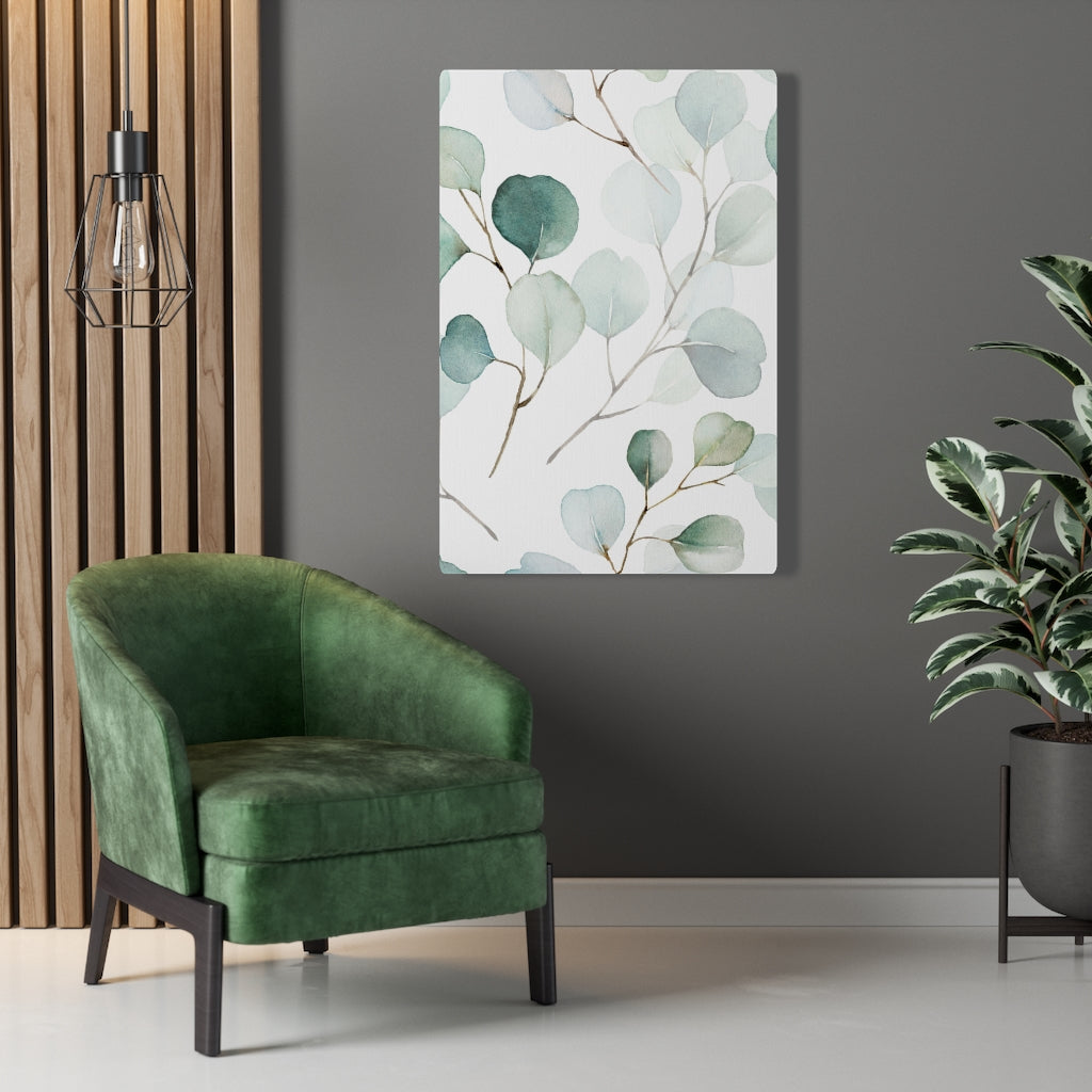 FLORAL WALL CANVAS ART | White Green Eucalyptus Leaves