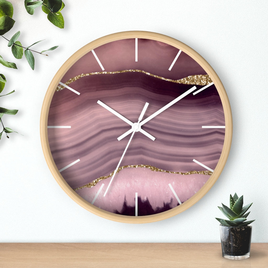 Marble Print, Wood, Wall Clock, Lavender Gold 10"