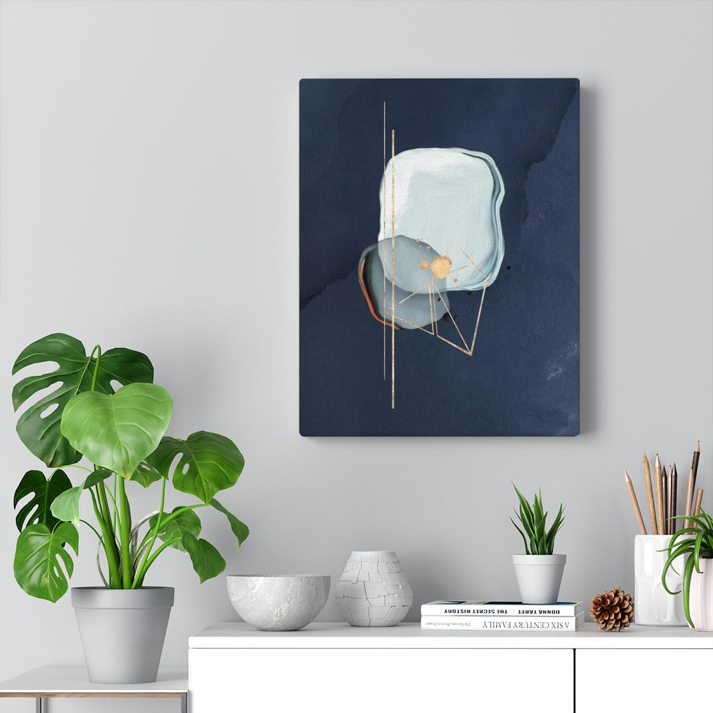 ABSTRACT WALL CANVAS ART | Navy Blue Teal Gold