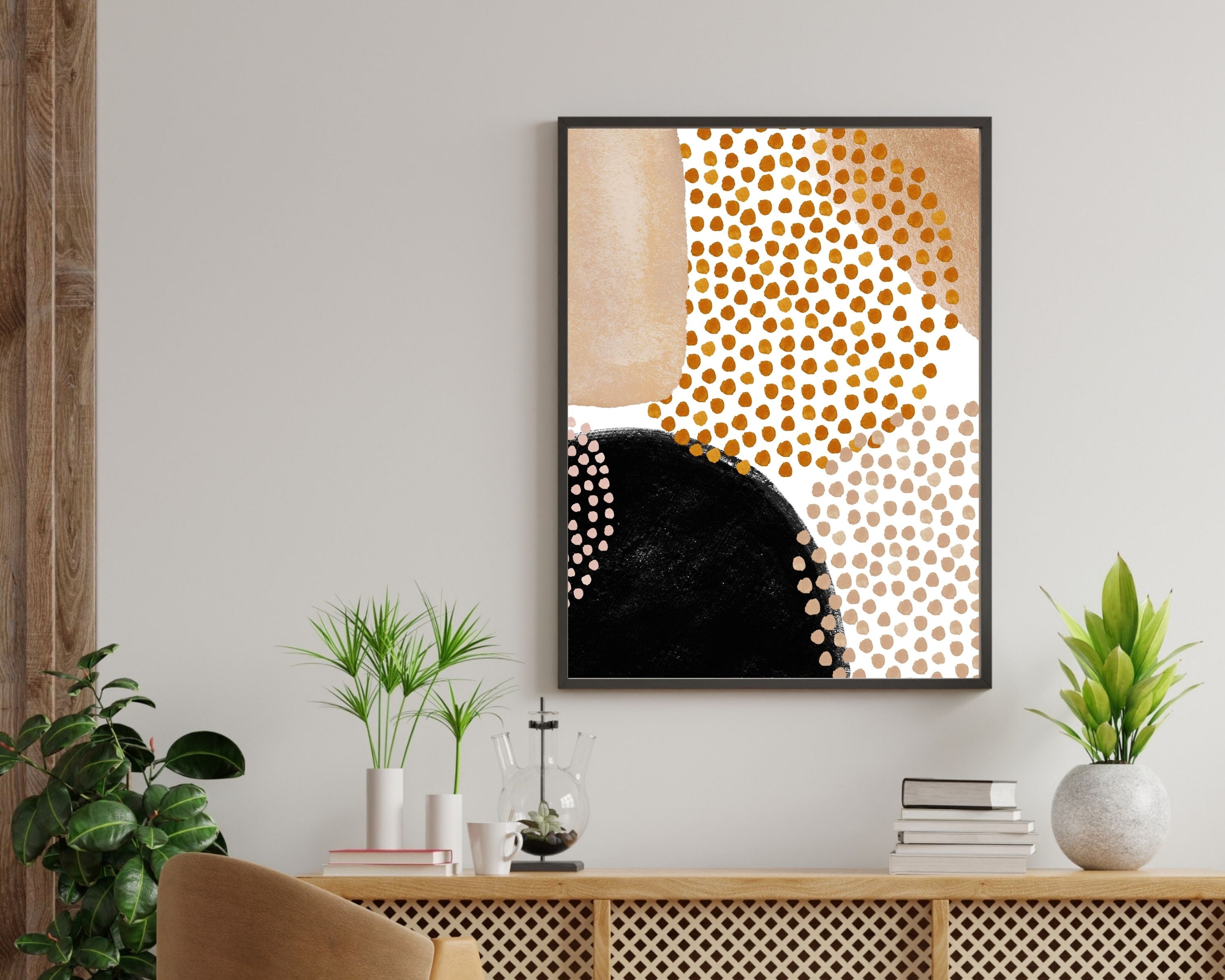 Abstract Boho Art Prints | Burnt Orange Beige Black