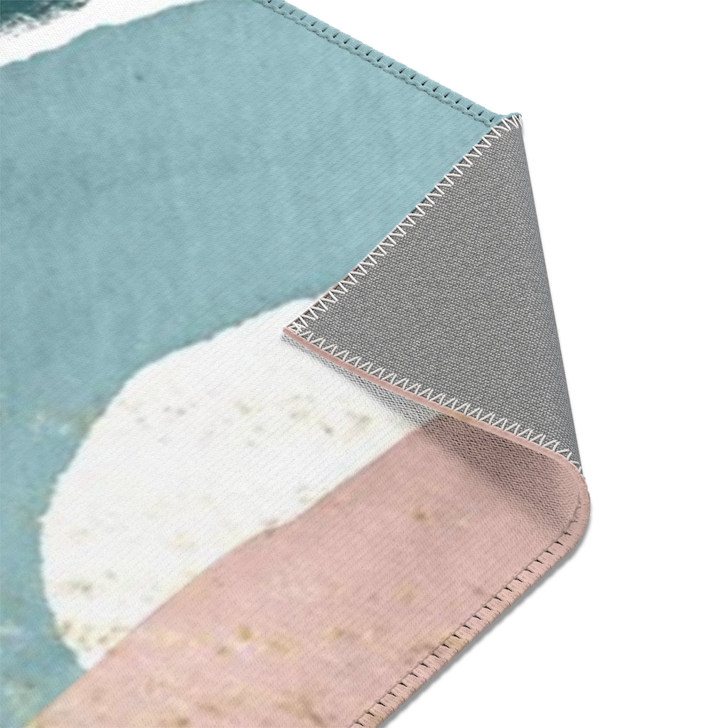 Abstract Area Rug | Emerald Green Blush Pink