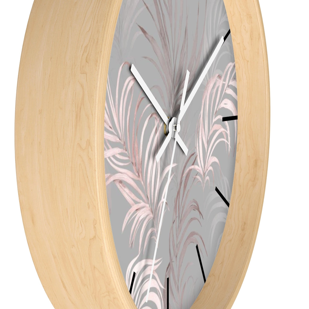 Floral 10" Wood Wall Clock | Gray Pink Leaves