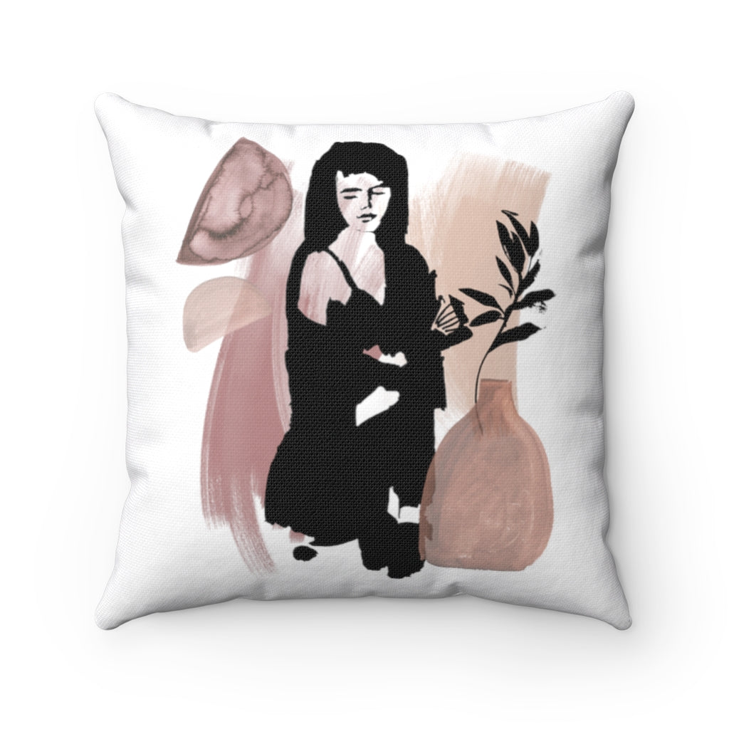 Boho Pillow Cover | Beige Black | One Line Art