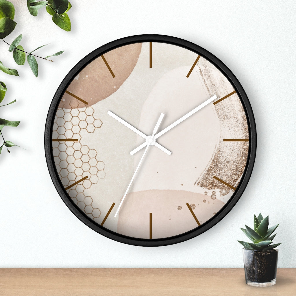 Wood, Wall Clock, Beige and Ivory 10"