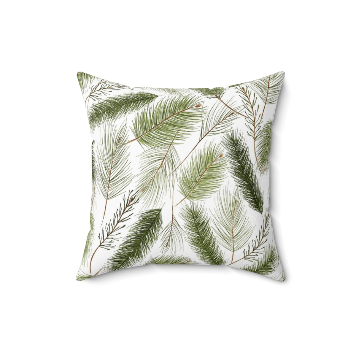 Christmas Square Pillow Cover | White Green Pine Needles