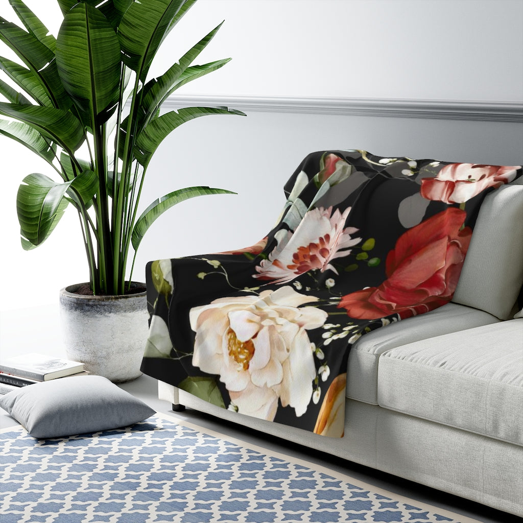 Floral Comfy Blanket | Red Black Flowers