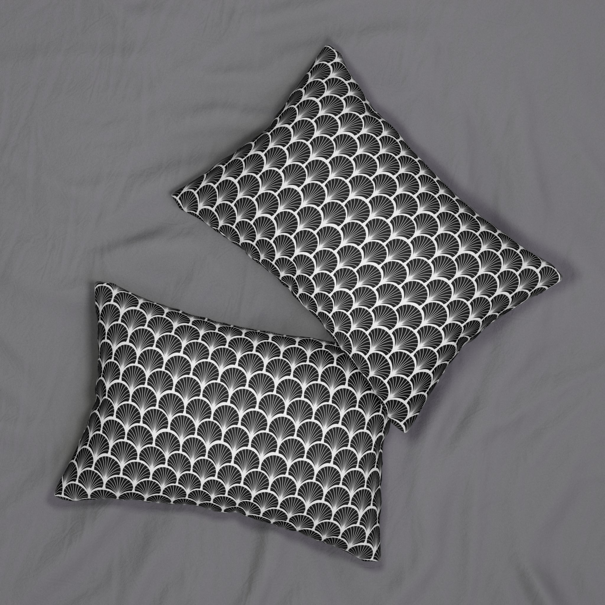 Art Deco Boho Lumbar Pillow | Black and White Fan Shell