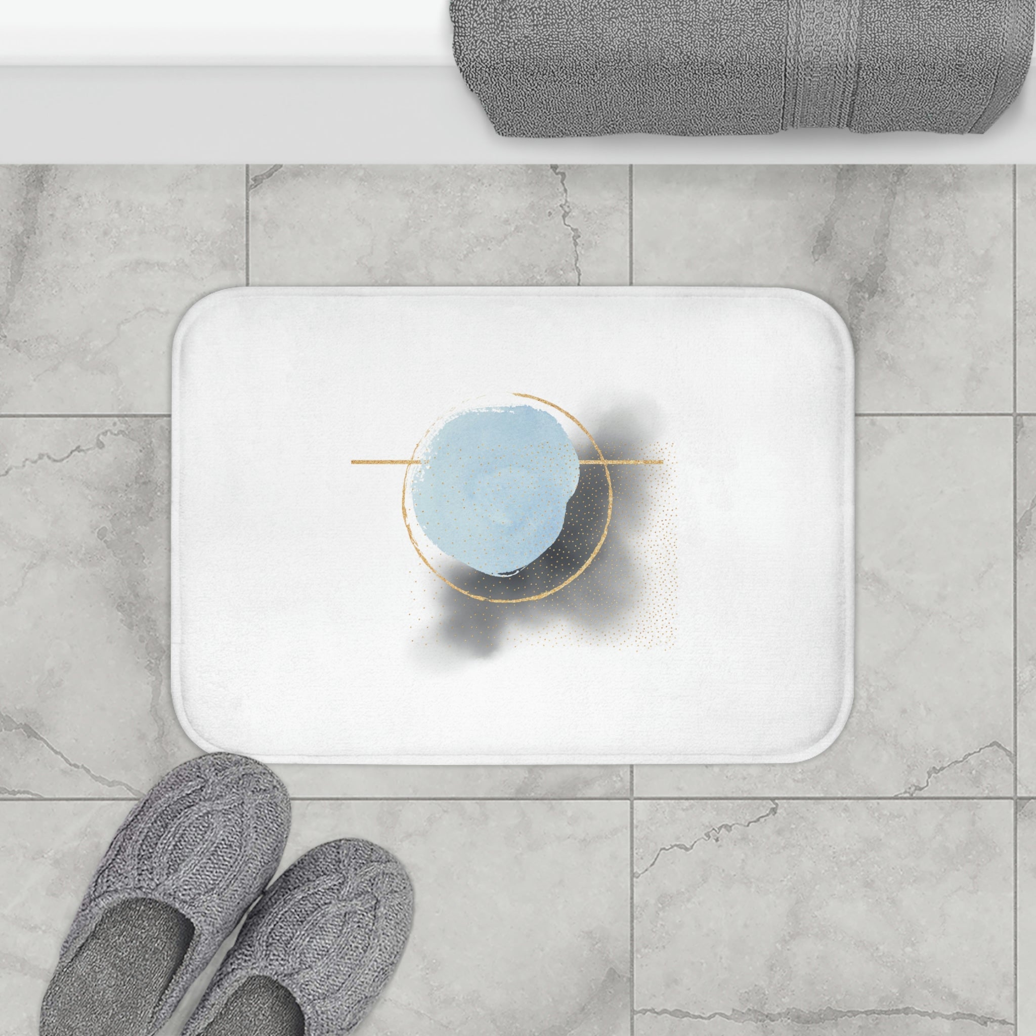 White Baby Blue Minimalist | Abstract Bath Mat
