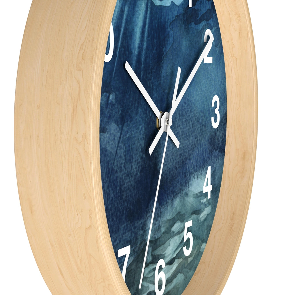 Marble Print, Navy Teal | Wood Wall Clock 10"