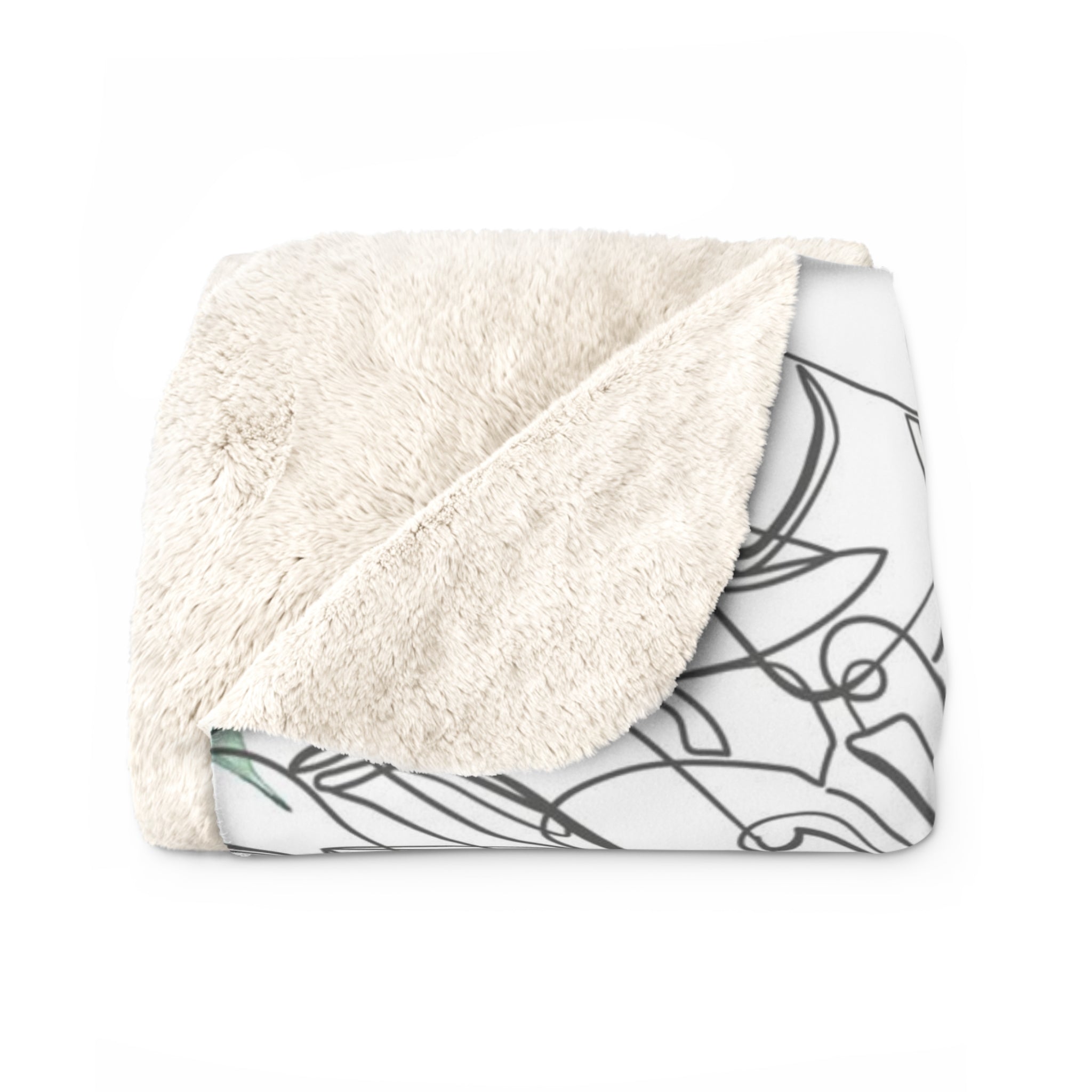 Floral Blanket | Black White Line Art Green