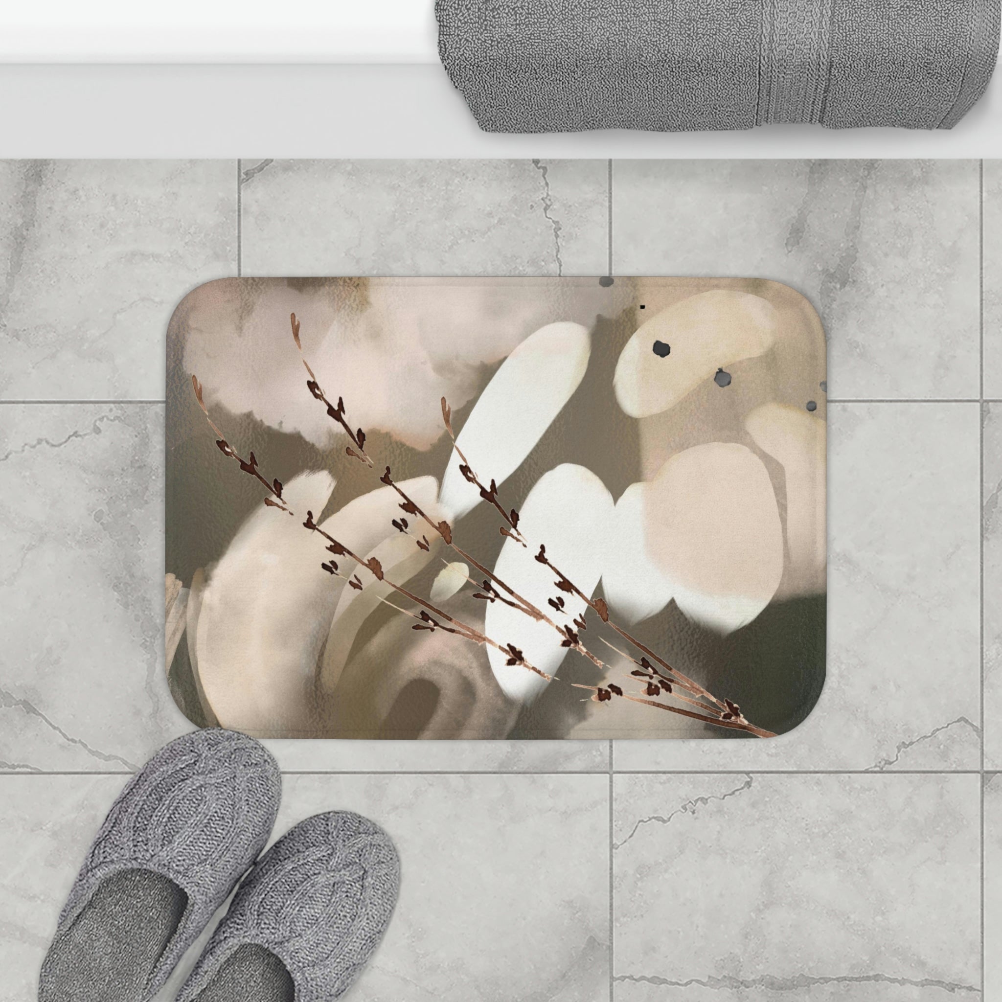 Abstract Bath Mat | Taupe Brown Beige, Organic