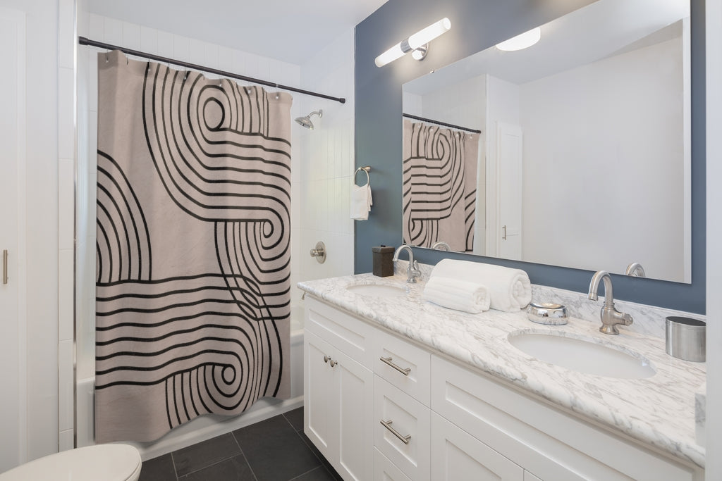 Abstract Geometric Shower Curtain | Pastel | Blush Beige Black