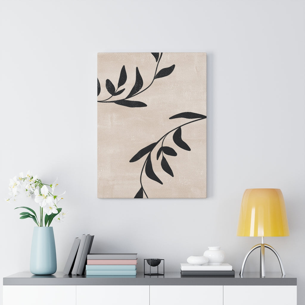 FLORAL CANVAS ART | Beige Black Leaves