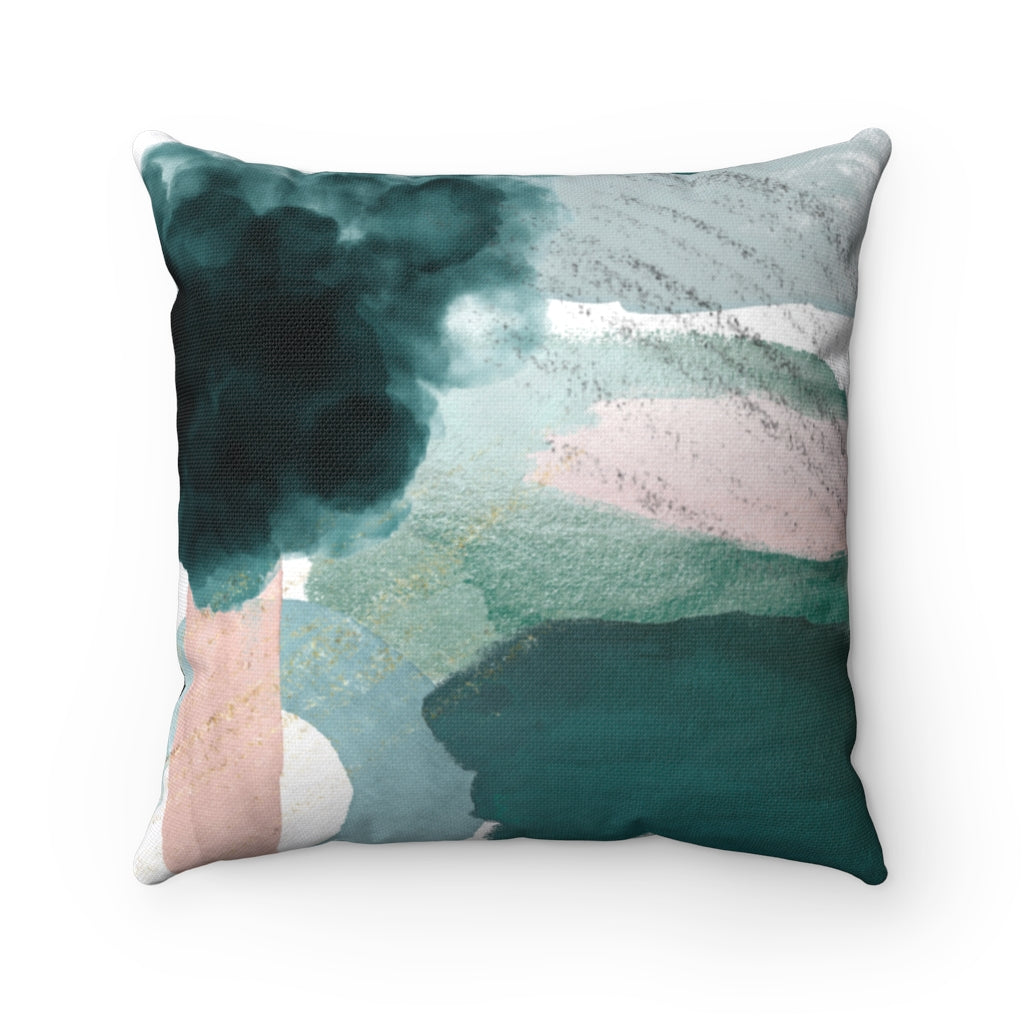 Abstract Pillow Cover | Emerald Forest Green Blush Pink