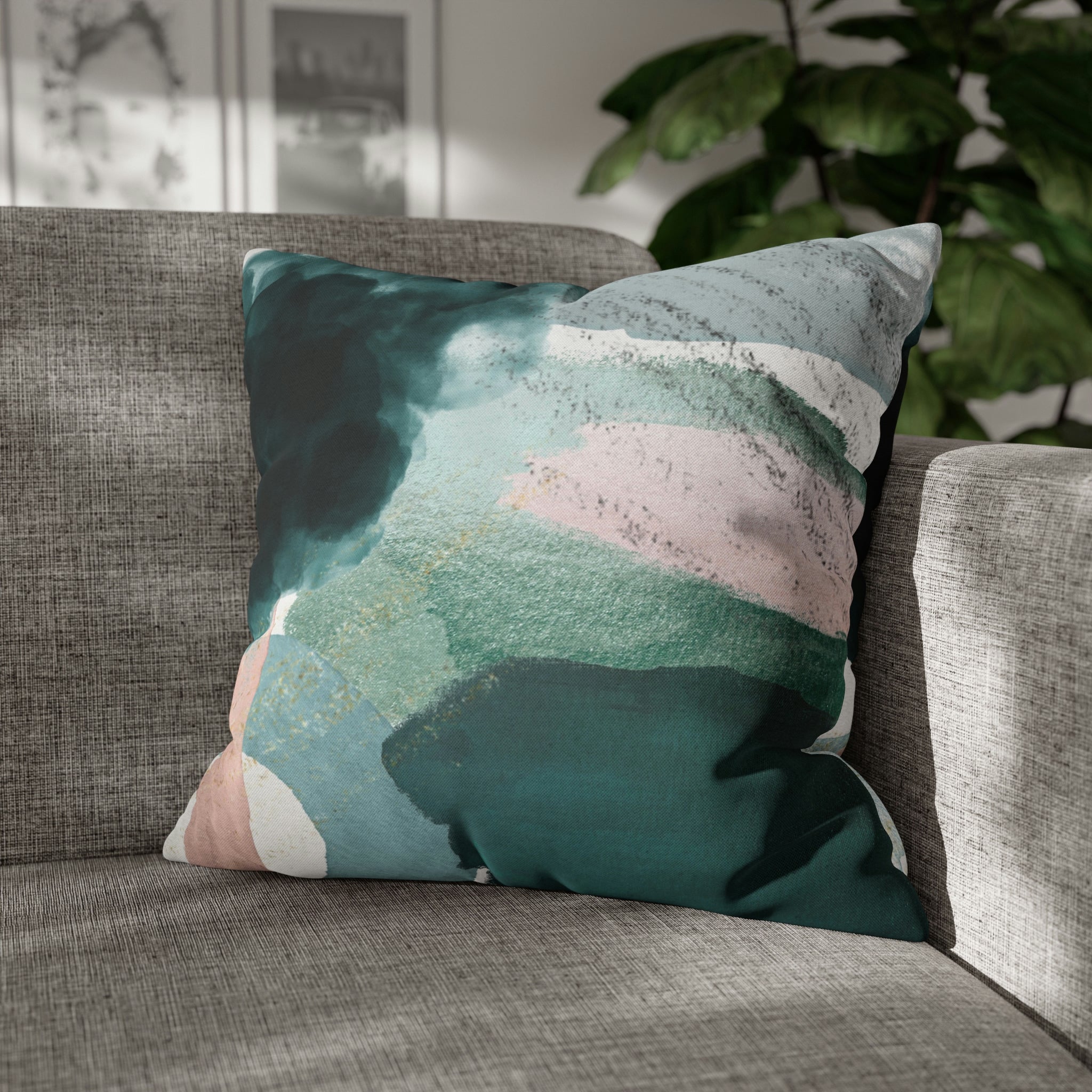 Abstract Boho Pillow Cover | Green Pink Cream