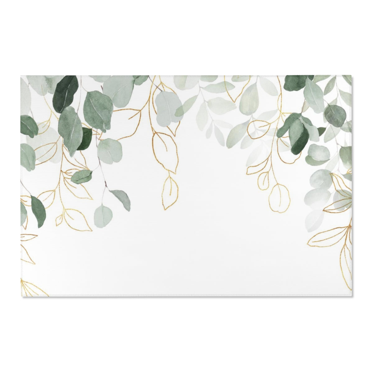 Floral Area Rug | White Green Eucalyptus Leaves