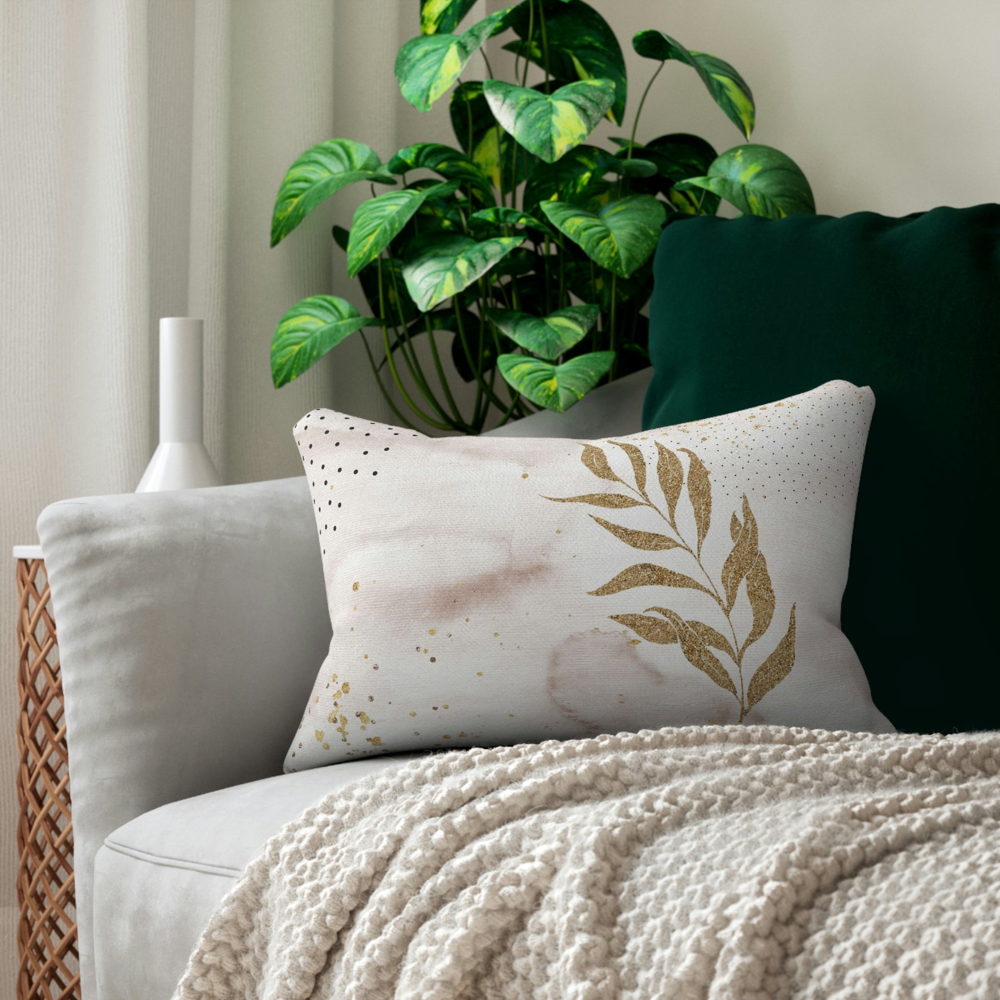 Floral Lumbar Pillow | Beige Ombre Leaf