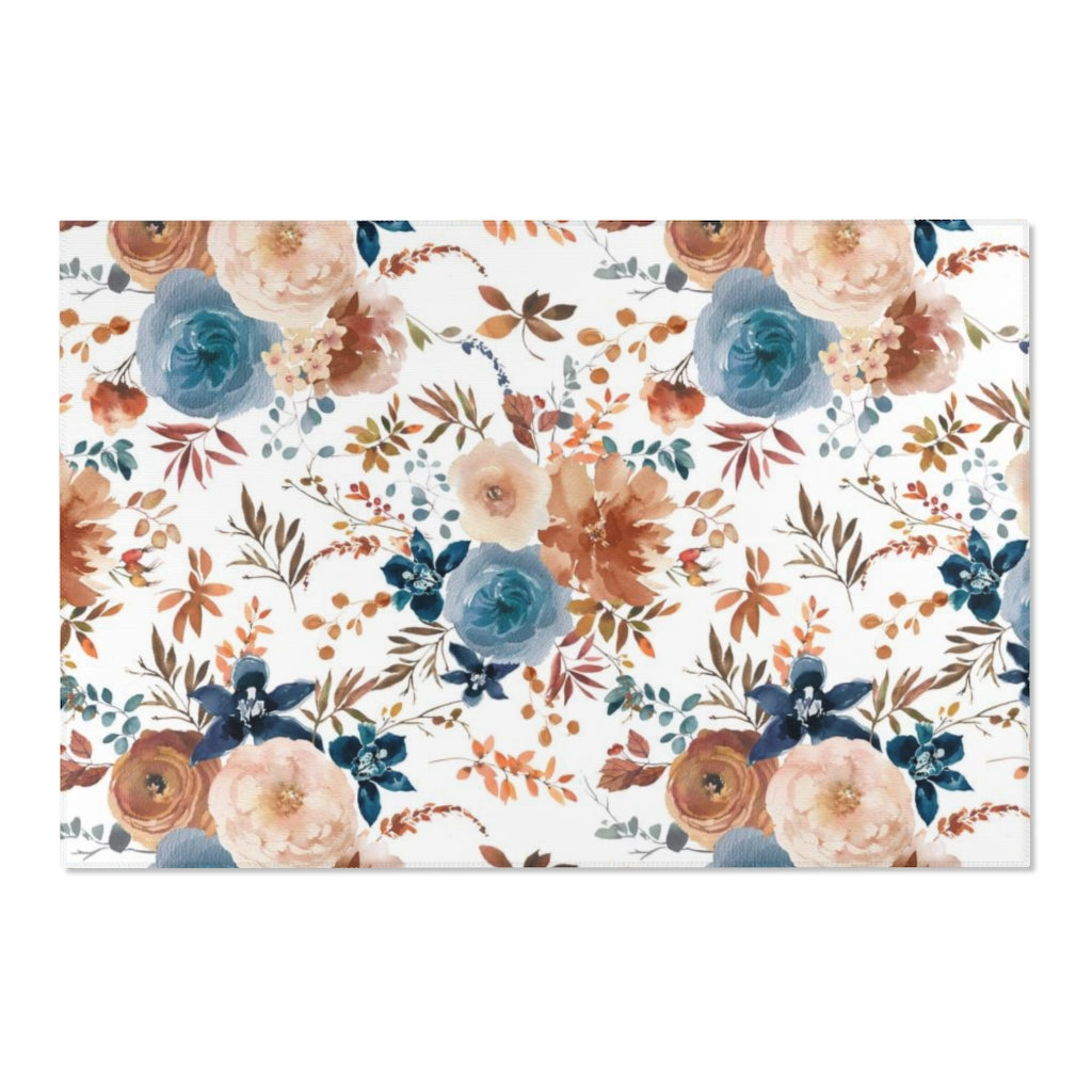 Floral Area Rug | Blue Brown Cinnamon