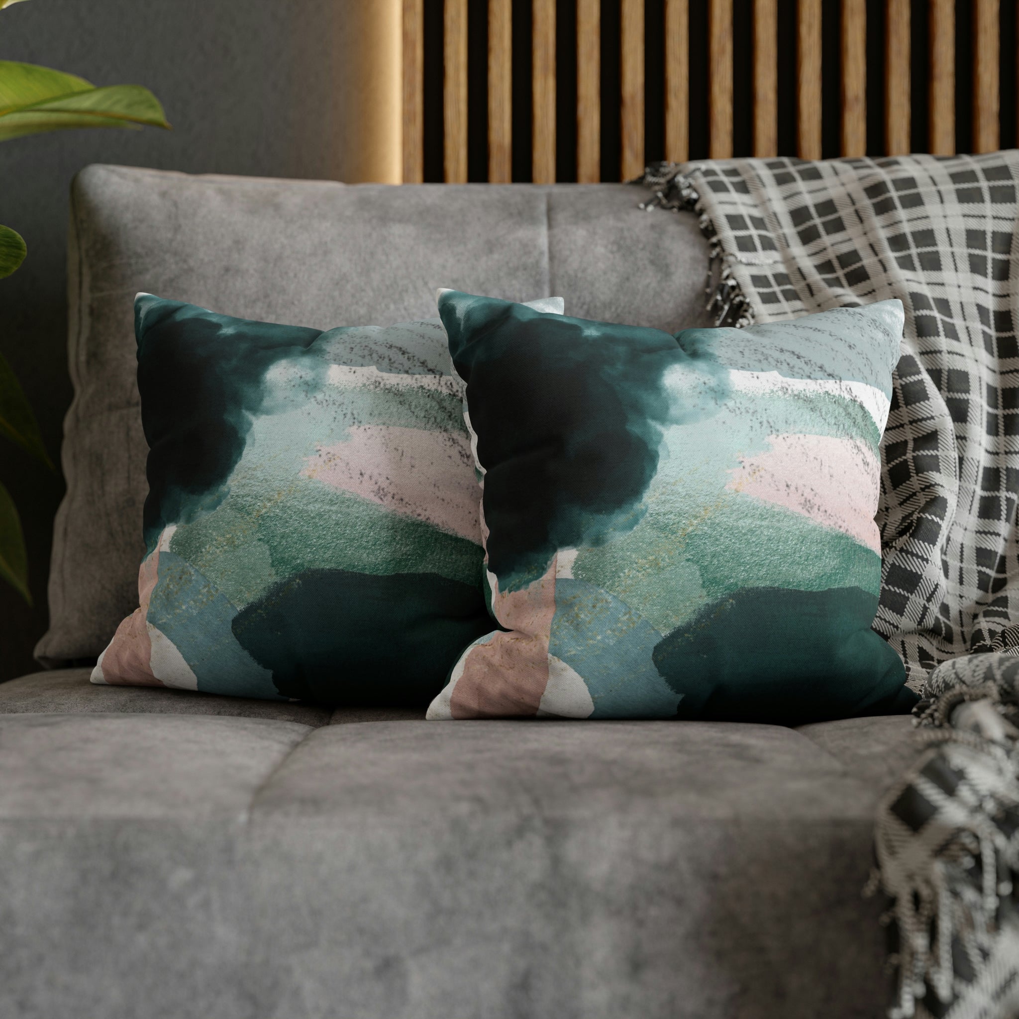 Abstract Boho Pillow Cover | Green Pink Cream