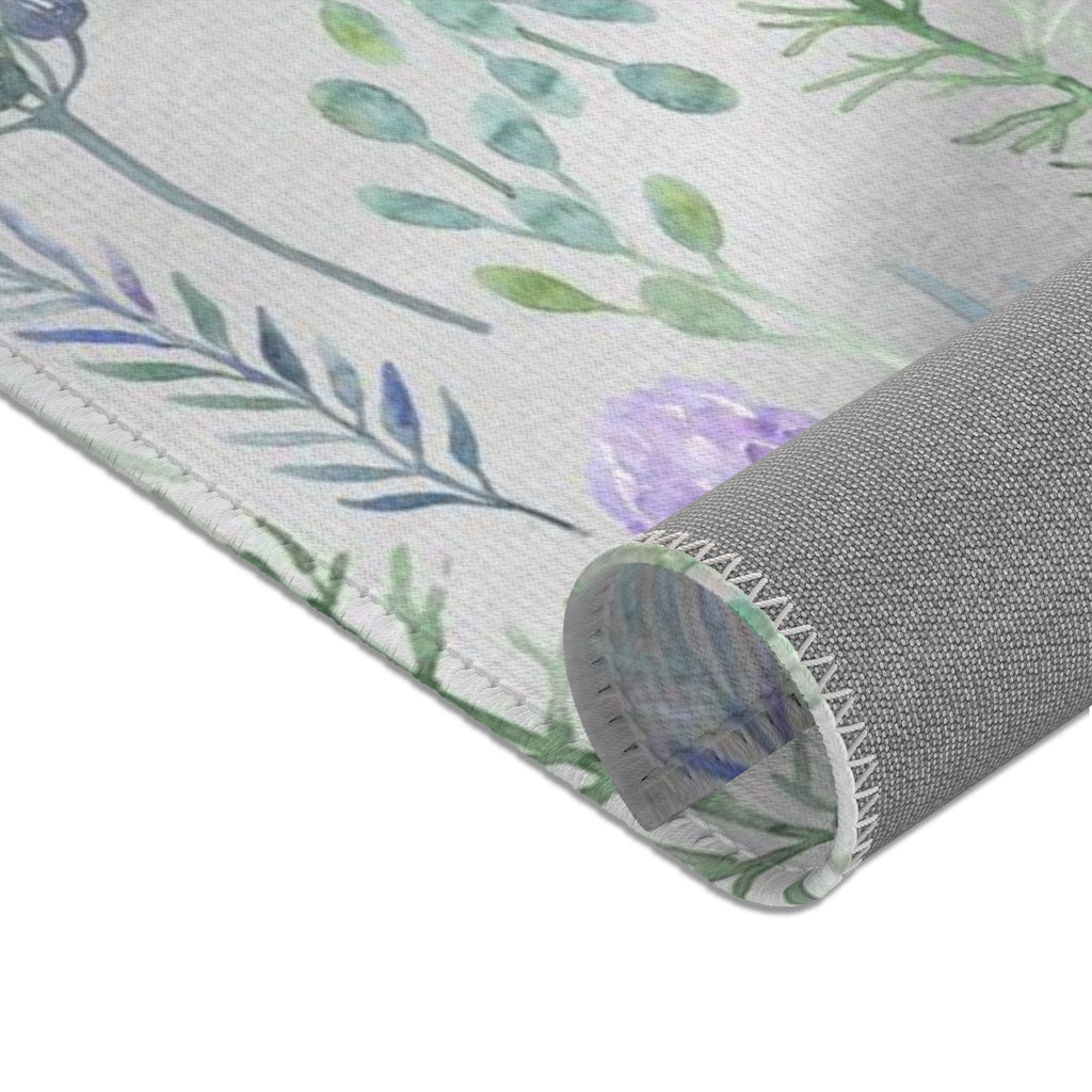 Floral Boho Area Rug | Gray Lavender Green