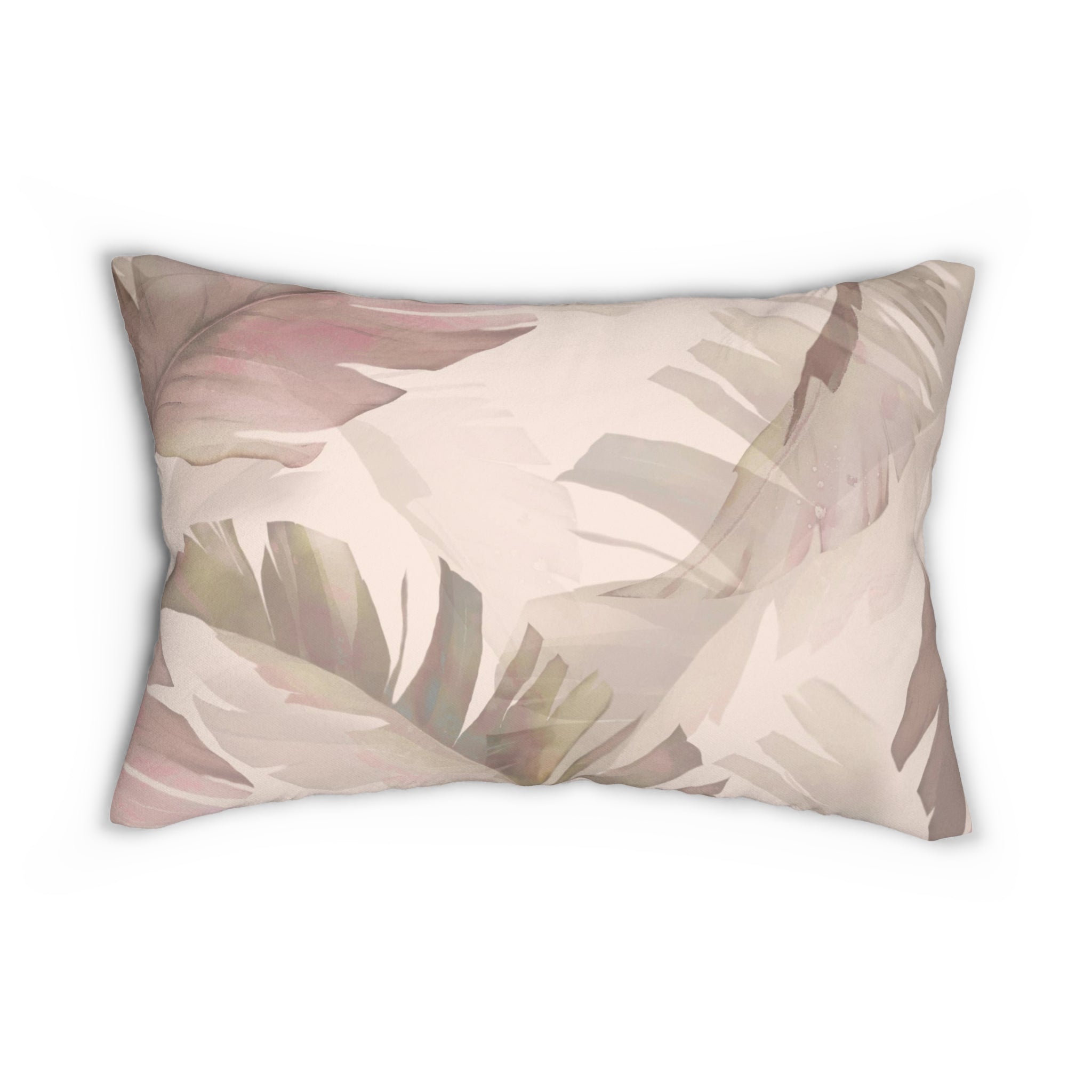 Floral Boho Lumbar Pillow | Blush Pink Beige, Jungle Leaves