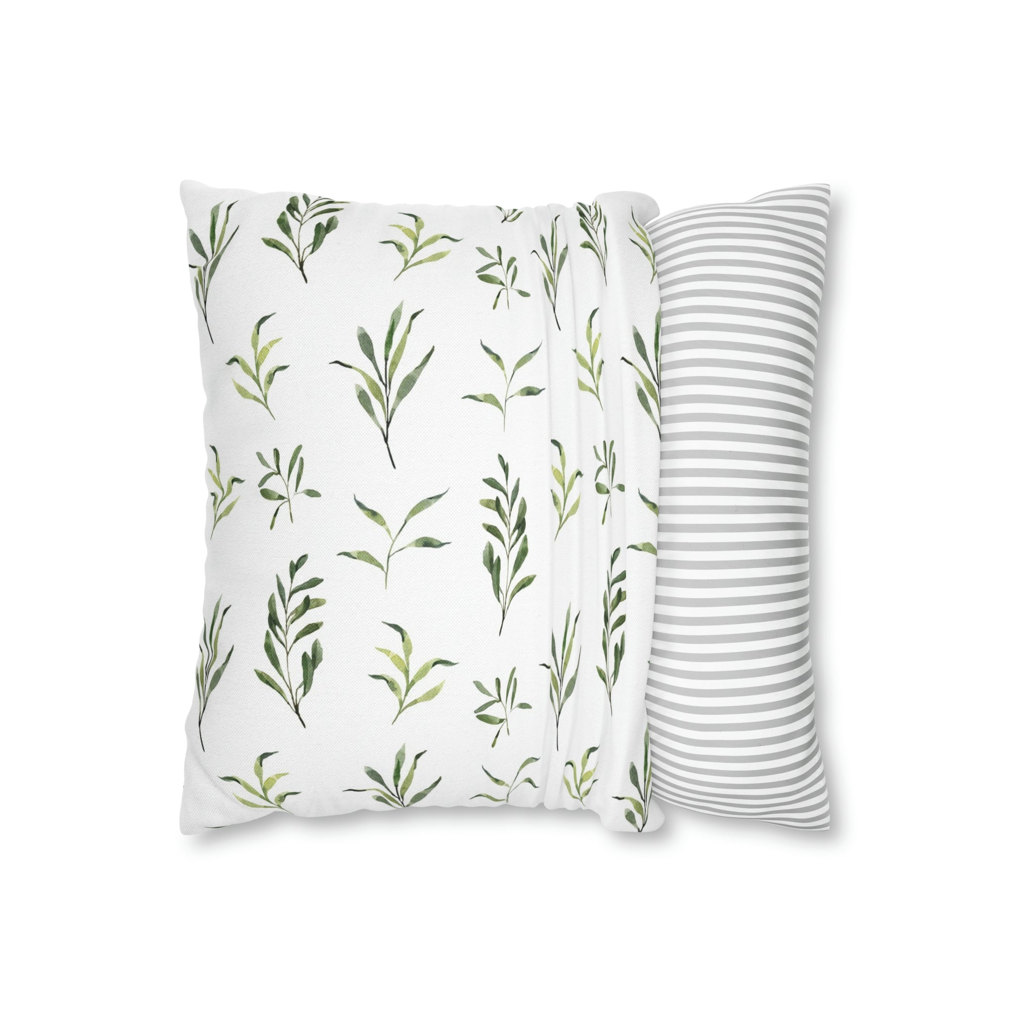 Floral Pillow Cover | Sage Green Leaves, White