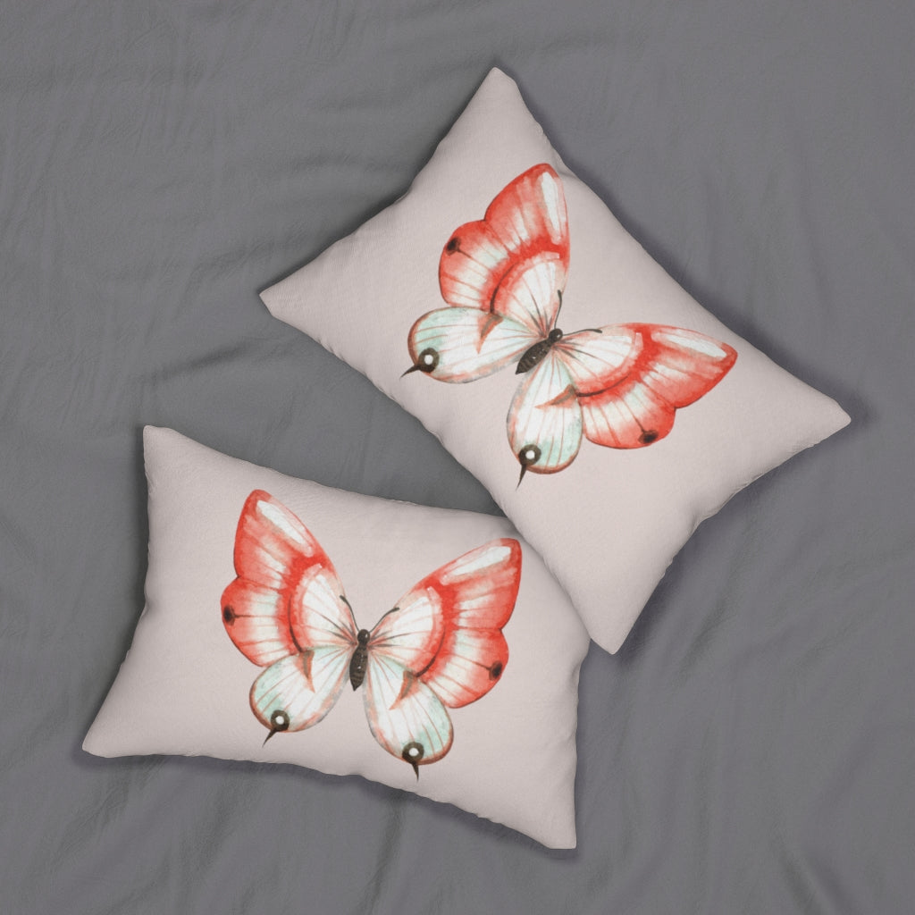 Whimsical Boho Lumbar Pillow | Beige Pink Butterfly