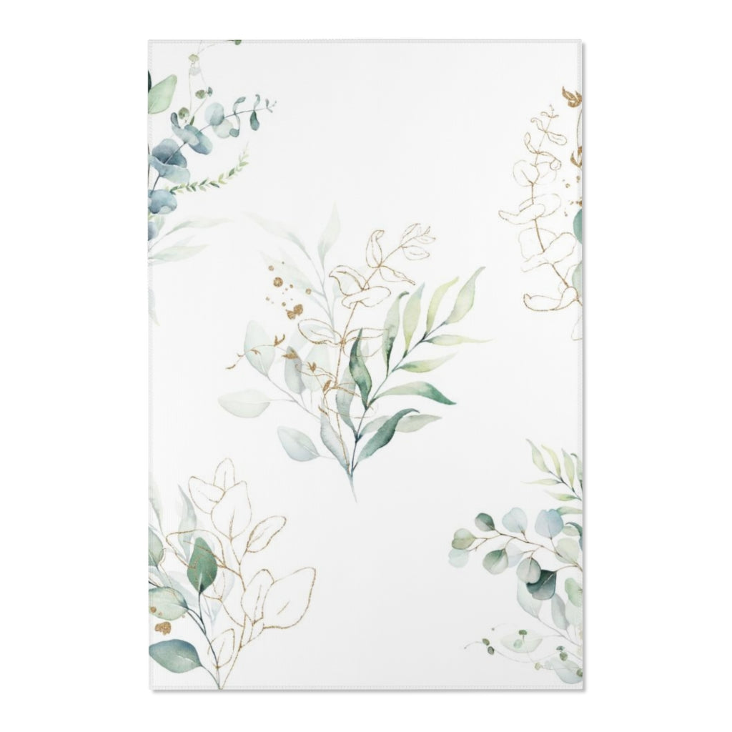 Boho Area Rug | Eucalyptus Green Watercolor Bouquetes