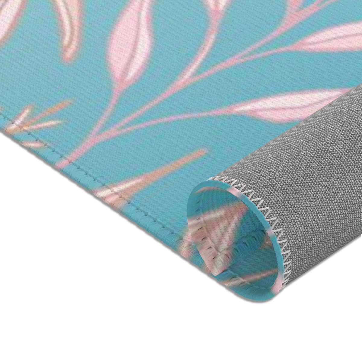 Floral Area Rug | Teal Ombre Pastel Pink Leaves