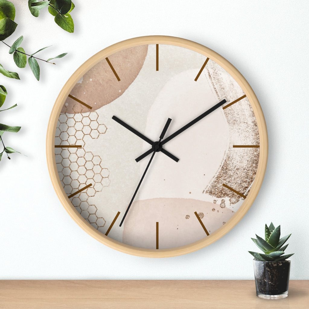 Wood, Wall Clock, Beige and Ivory 10"