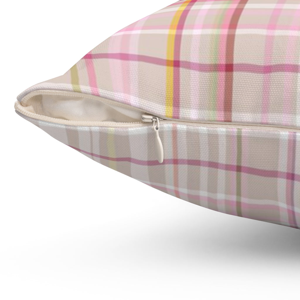 Abstract Pillow Cover | Plaid Pink Yellow