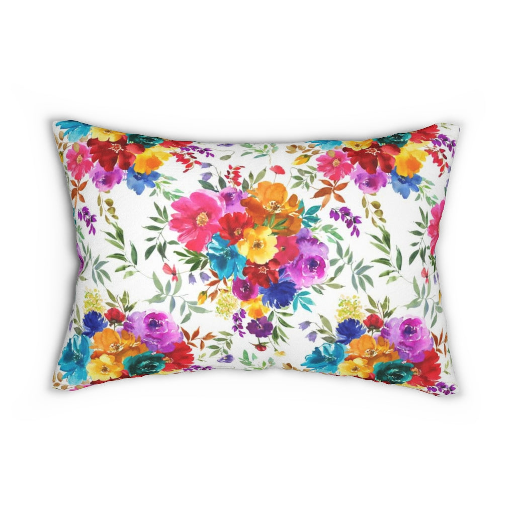Floral Boho Lumbar Pillow | Rainbow Flower Bouquet