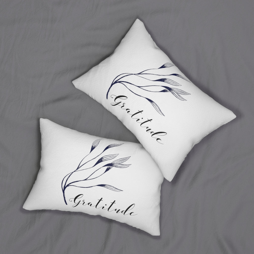 With Saying Lumbar Pillow | White | Gratitude