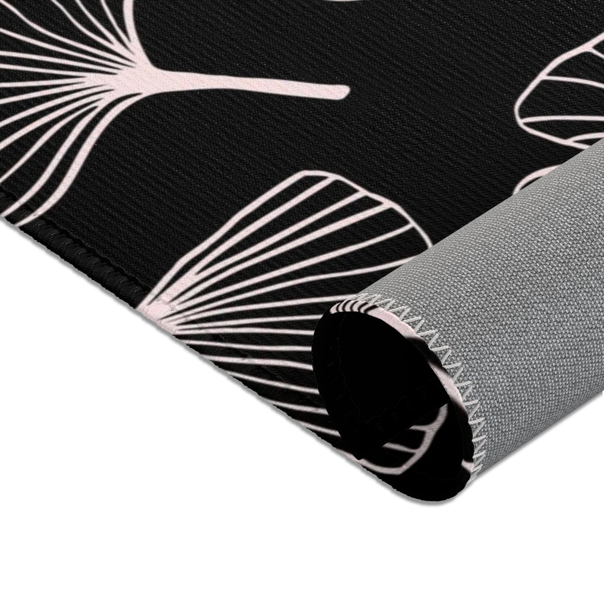 Ginkgo Floral Area Rug | Black Blush Pink