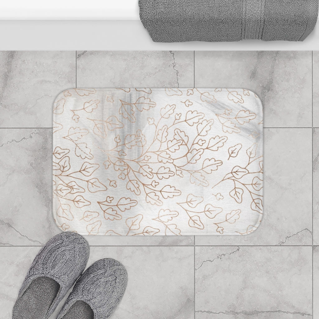 Floral Bath Mat | Beige Cream Grey | One Line Art