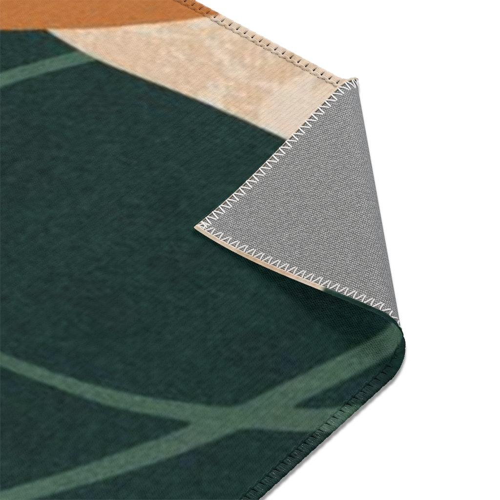 Boho Area Rug | Green Beige Brown Cream Floral