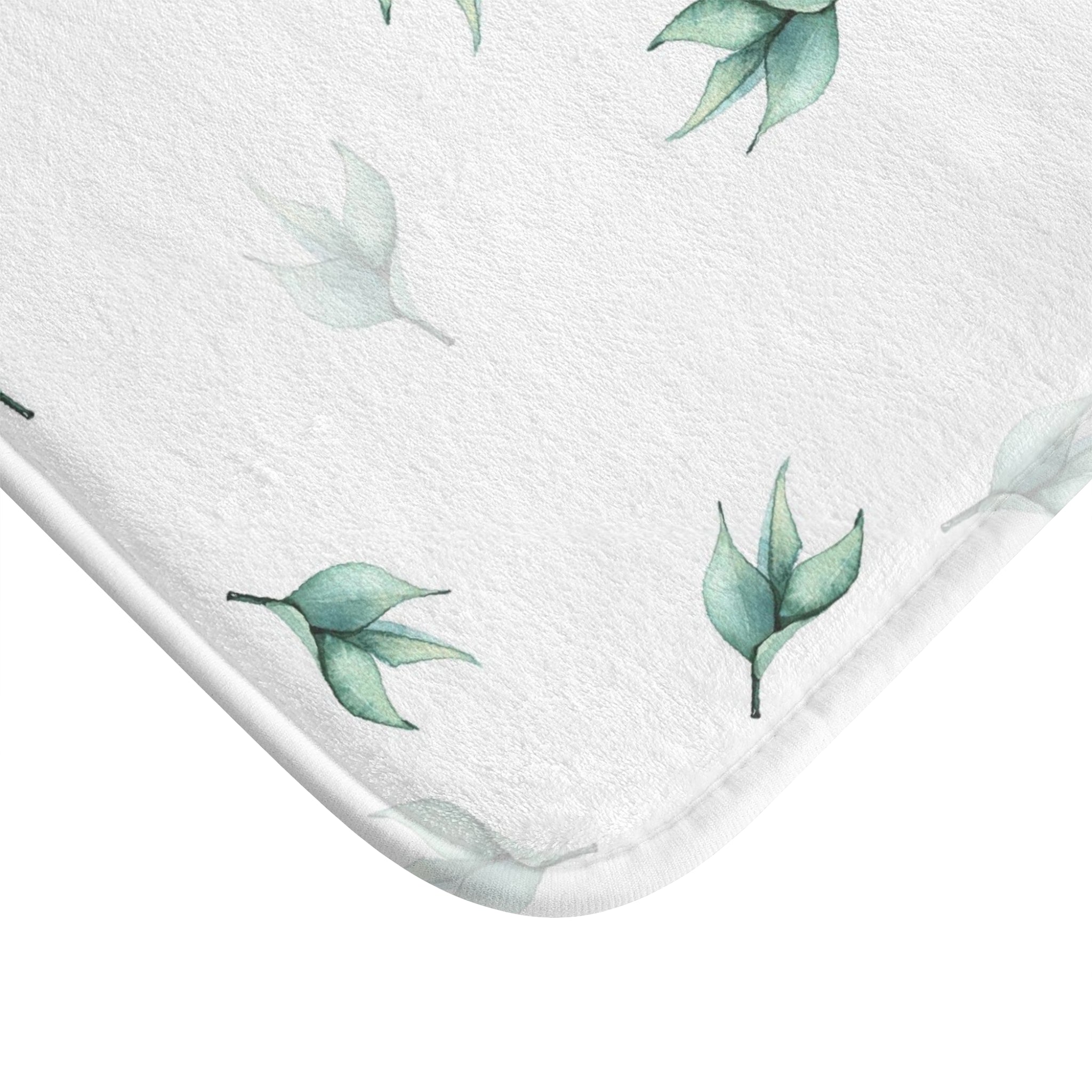 Floral Boho Bath, Kitchen Mat, Rug | Sage Green Leaves, White