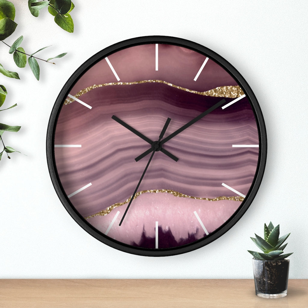 Marble Print, Wood, Wall Clock, Lavender Gold 10"