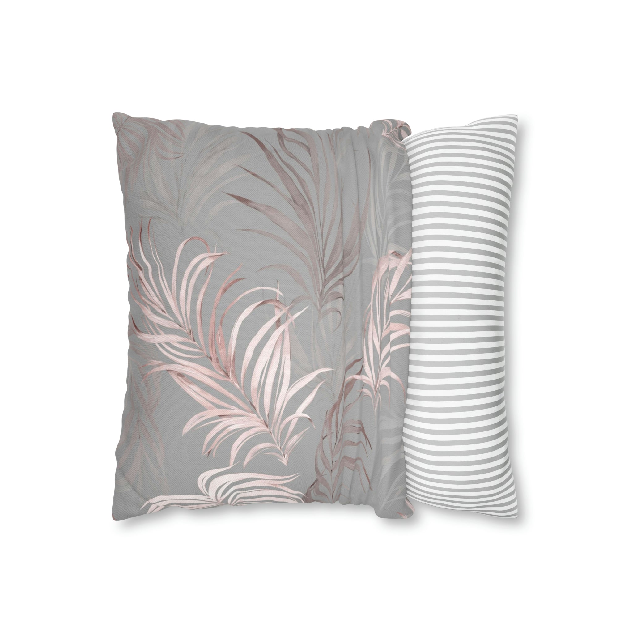 Floral Pillow Cover | Gray Blush Pink Wild Palm Leaves