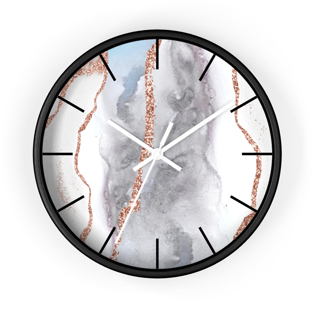 Marble Print, Wood, Wall Clock, Gray Gold 10"