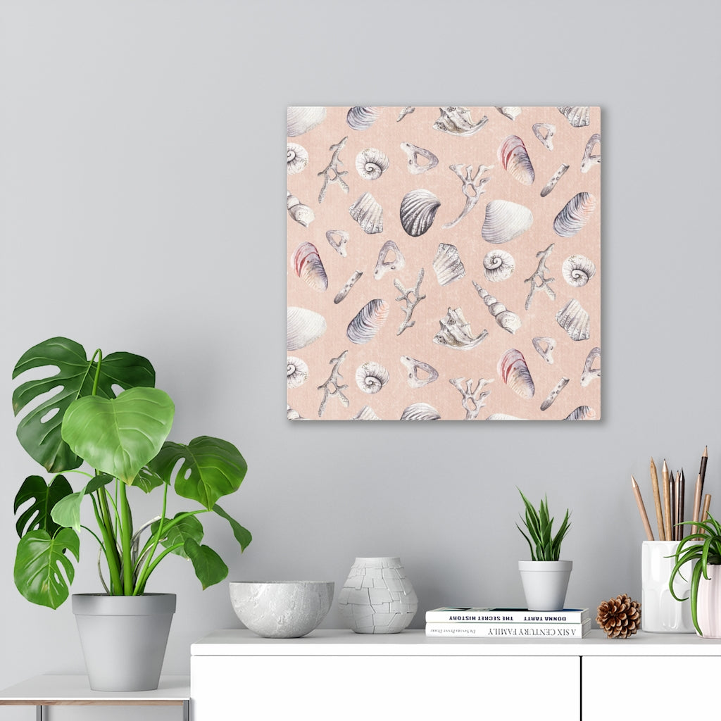 WHIMSICAL CANVAS ART | Pink Blue Seashells