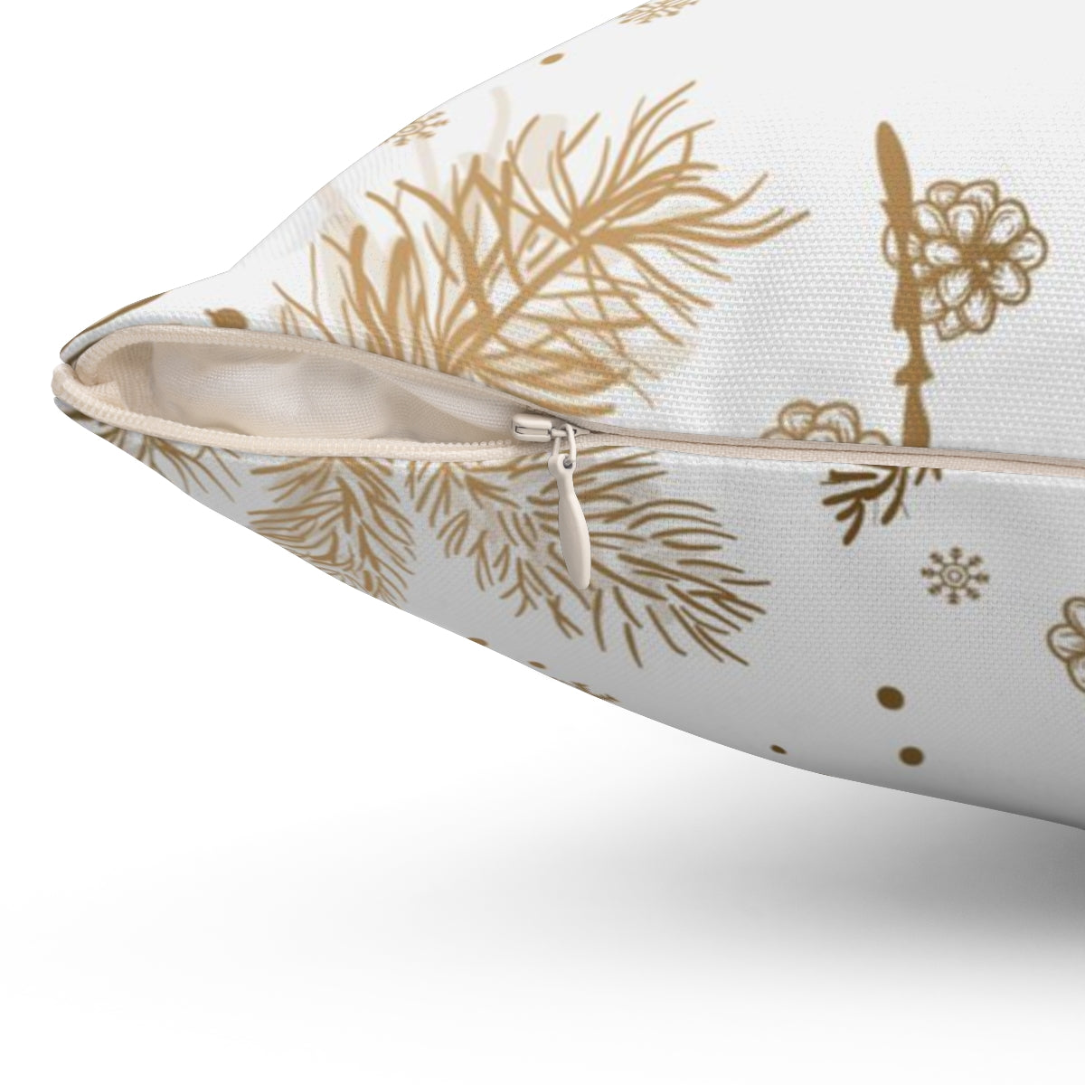 Christmas Square Pillow Cover | Happy Holidays Beige Branches